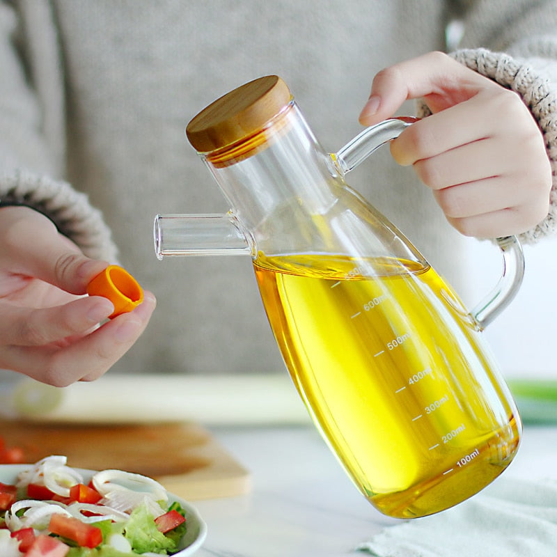 Transparent Glass Oil Bottle with Handle Scale Heat-Resistant High Borosilicate Kitchen Supplies Soy Sauce Vinegar Container Dsers