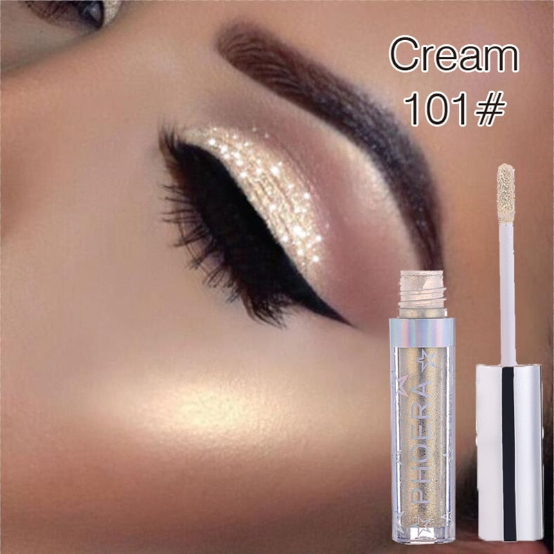 PHOERA Liquid Eyeshadow Eye Liner Pen Metallic Diamond Shiny Eyeshadow Palette Shimmer Pigmented Long lasting Cosmetic Makeup