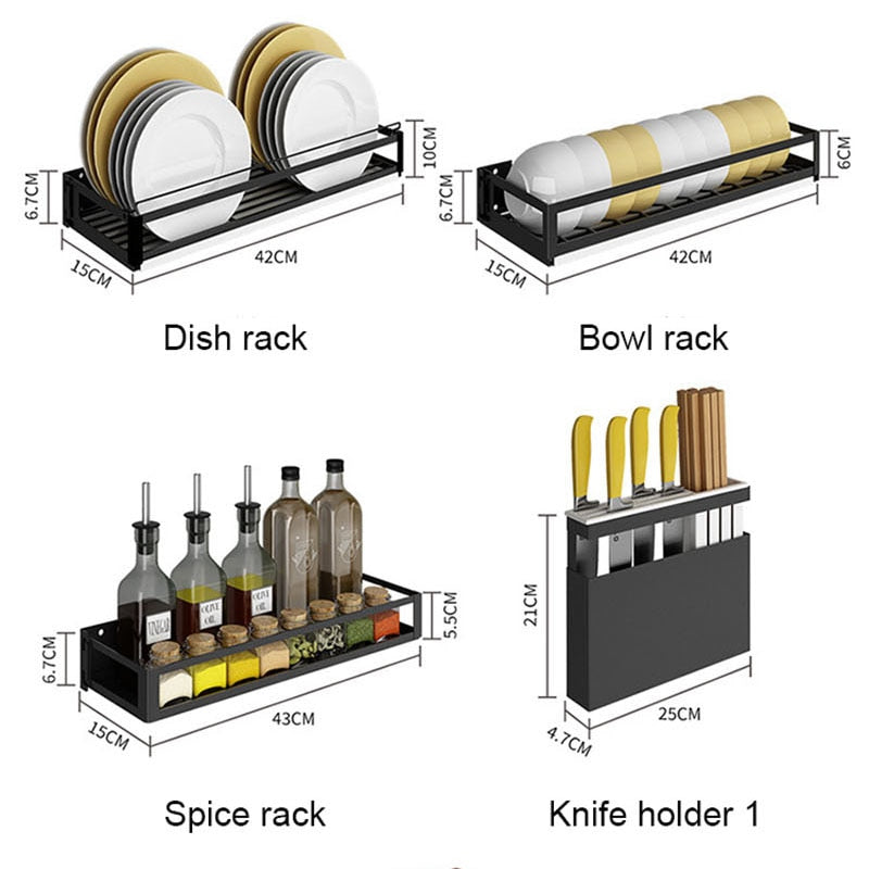 New Kitchen Organizer Storage Wall-Mount Spice Rack Stainless Steel Shelves For knives Dish Kitchen Gadgets Accessories Supplies Dsers