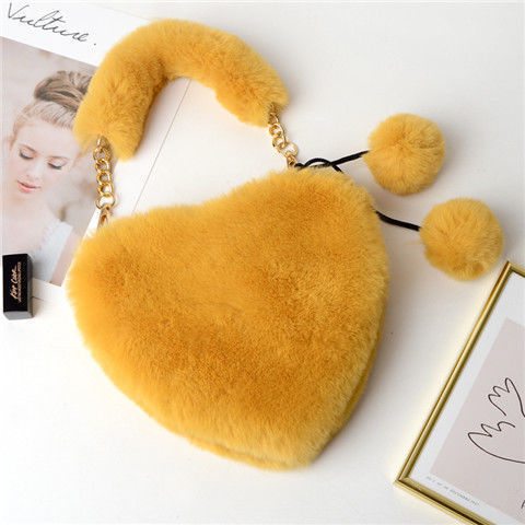 Women's Fuzzy Heart Shaped Plush Handbag Dsers