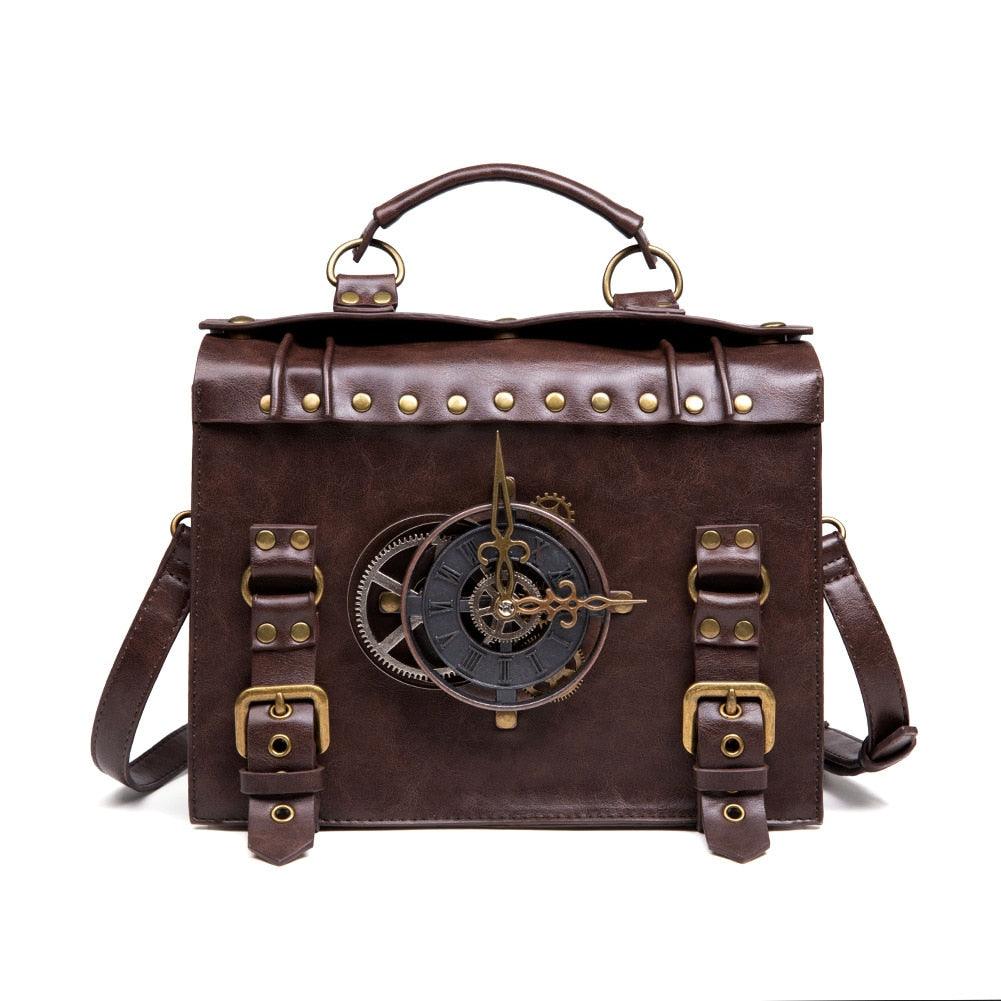 Norbinus PU Leather Steampunk Clockwork Theme Crossbody Messenger Bag Dsers