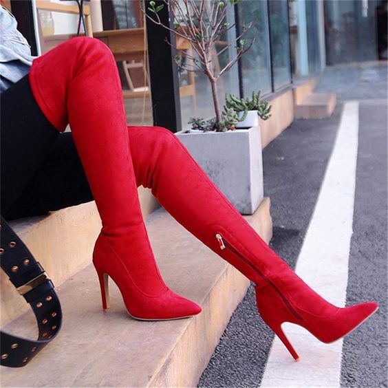 Women's Stretch Suede Thigh High Stiletto Boots Dsers