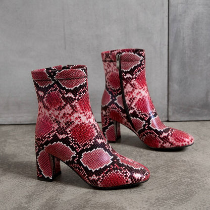 Women's Snake Pattern Zipper Ankle Boots Dsers