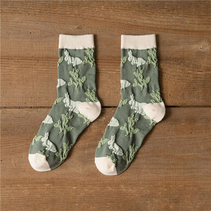 Japanese Style Woman Socks Flower Embroidery Harajuku Retro Crew Socks Women Lolita Kawaii Animal Cartoon Cute Socks New Fashion