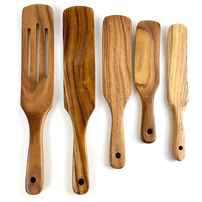 Wooden Kitchen Utensil Set, Acacia Spurtle Kitchen Sets Non-Stick Wooden Cooking Utensils Spatula Slotted Spurtle Spatula Sets Dsers