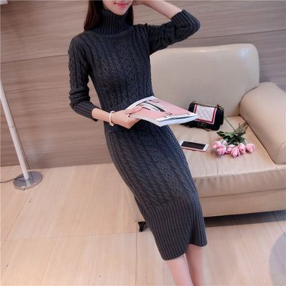 Vintage wool dress thickening knit dress Casual Knitted Sweater Dresses Dsers