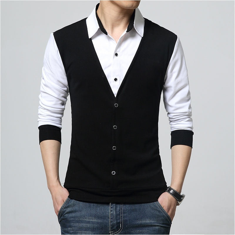 Men's  Long Sleeve Mock Dress Shirt and Sweater Vest Combo Dsers