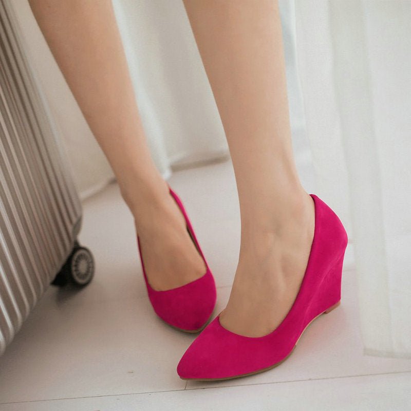 Women's Suede Pointed Toe Wedge Heels Dsers