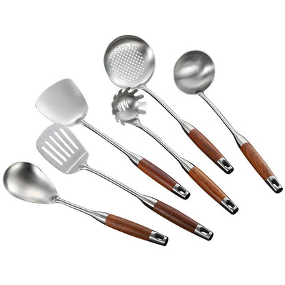 Rosewood Spatula 304 Stainless Steel Kitchenware Soup Spoon Fishing Colander Household Kitchen Utensils Frying Shovel Hot Set Dsers