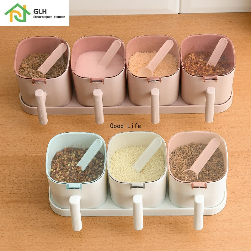 Spices Box Pepper Spice Shaker Salt Seasoning Organizer Kitchen Cruet Condiment Bottle Jars Container With Spoons Dsers