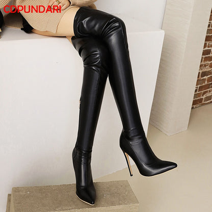 Women's Thigh High PU Leather Stiletto Boots Dsers