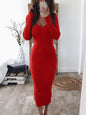 Women's Long Sleeve V Knit Bodycon Dress Dsers