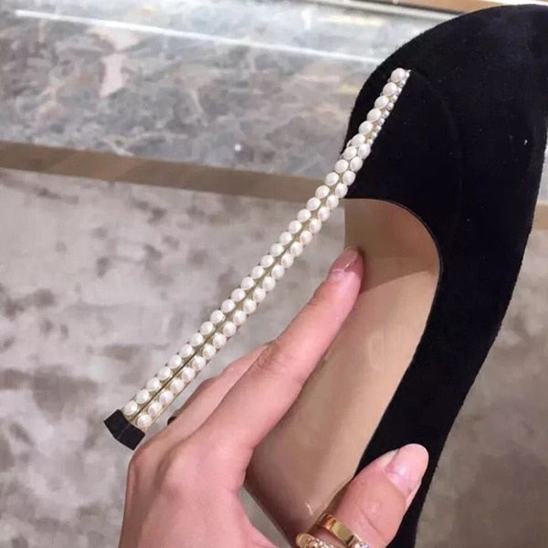 Women's Pearl Embellished Stilettos with Metal Heels Dsers