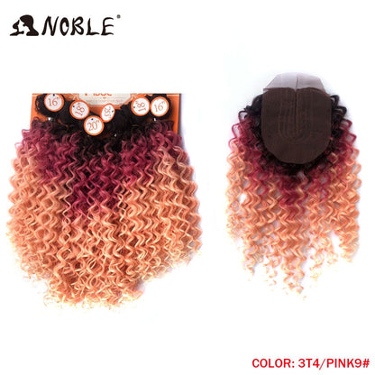 Noble Synthetic Hair Weave 16-20 inch 7Pieces/lot Afro Kinky Curly Hair Bundles With Closure synthetic  lace For Black Women