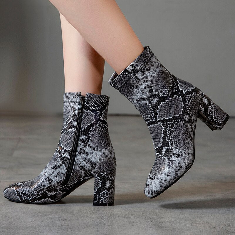 Women's Snake Pattern Zipper Ankle Boots Dsers