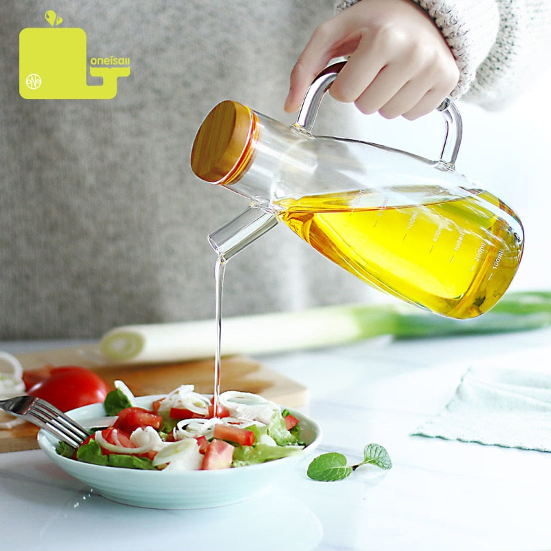 Transparent Glass Oil Bottle with Handle Scale Heat-Resistant High Borosilicate Kitchen Supplies Soy Sauce Vinegar Container Dsers