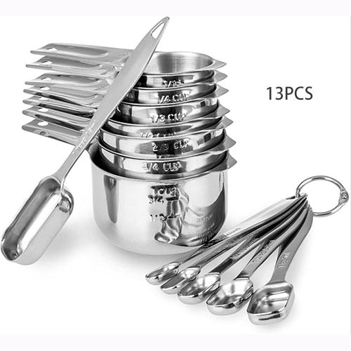 Stainless Steel Measuring Cup Measuring Spoons Metal Spoon Set Teaspoons Tools Pastry Utensils Kitchen Helper Baking Accessories Dsers