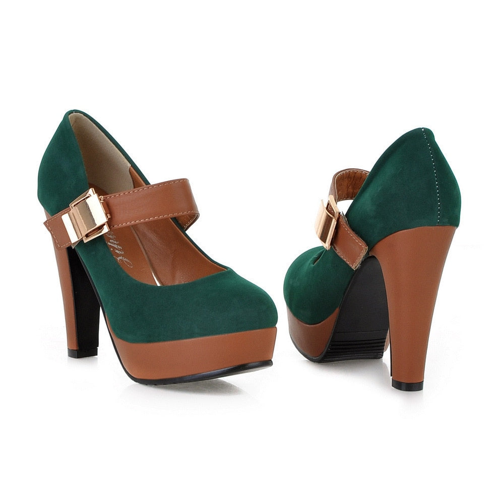 Women's Round Toe Platform Heels Dsers