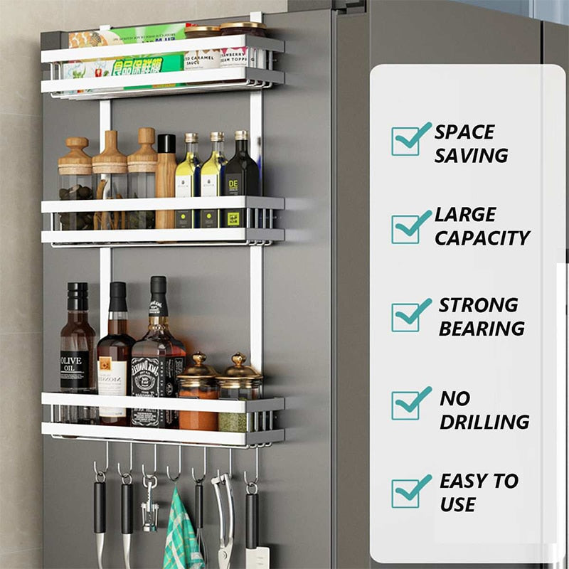 Refrigerator Side Storage Rack Fridge Shelf Cupboard Organizer Kitchen Cabinet Space Saving Refrigerator Hanging Storage Rack Dsers