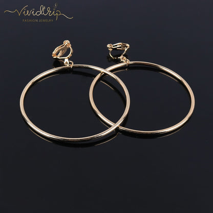 Classic Geometric Round Clip on Earrings No Pierced Ear Clip Metal Simple Big Earring for Women Party Minimalist Fashion Jewelry