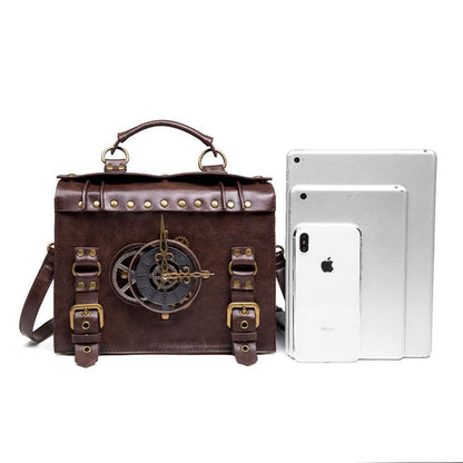 Norbinus PU Leather Steampunk Clockwork Theme Crossbody Messenger Bag Dsers