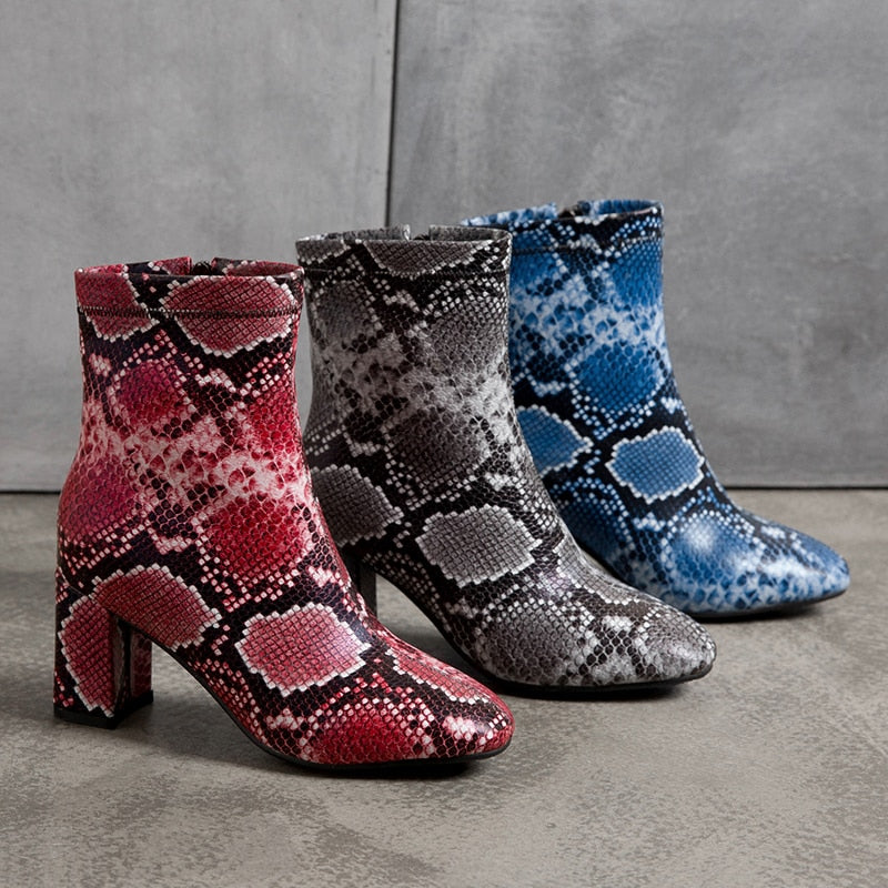 Women's Snake Pattern Zipper Ankle Boots Dsers