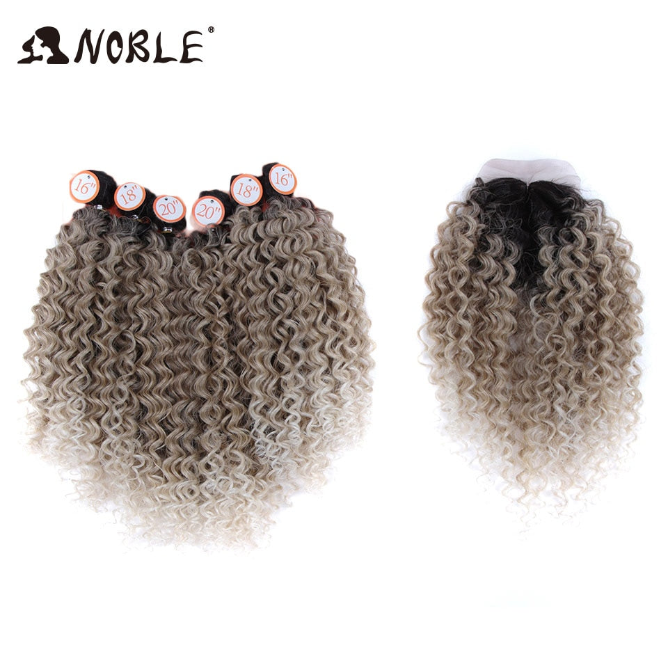 Noble Synthetic Hair Weave 16-20 inch 7Pieces/lot Afro Kinky Curly Hair Bundles With Closure synthetic  lace For Black Women