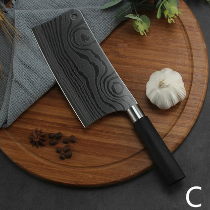 Professional Chef Knife Set Damascus Laser Pattern Meat Chopping Slicing Vegetable Cutter Cleaver Kitchen Knives Stainless Steel Dsers