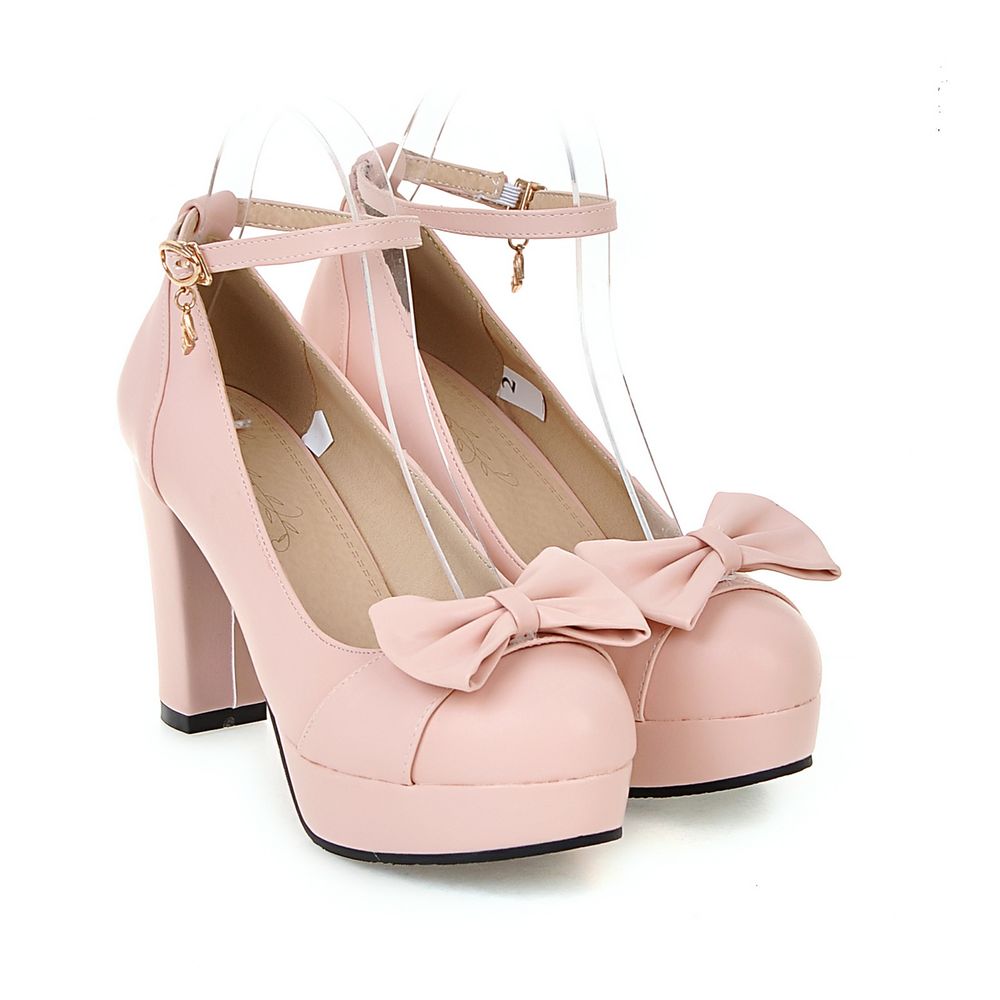 Women's Bow Round Toe High Heels with Straps Dsers