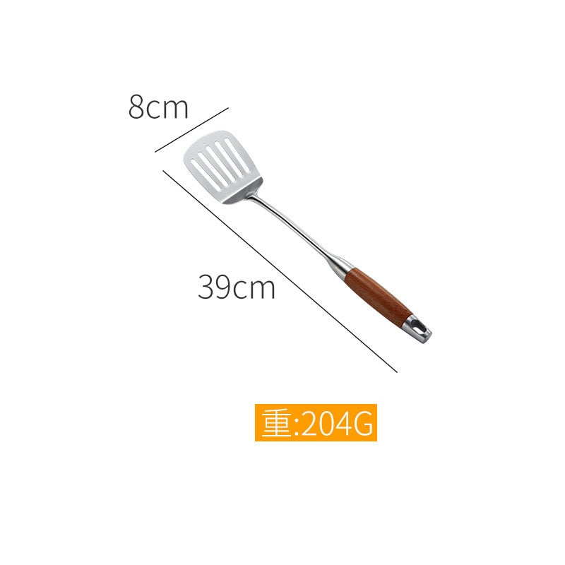 Rosewood Spatula 304 Stainless Steel Kitchenware Soup Spoon Fishing Colander Household Kitchen Utensils Frying Shovel Hot Set Dsers