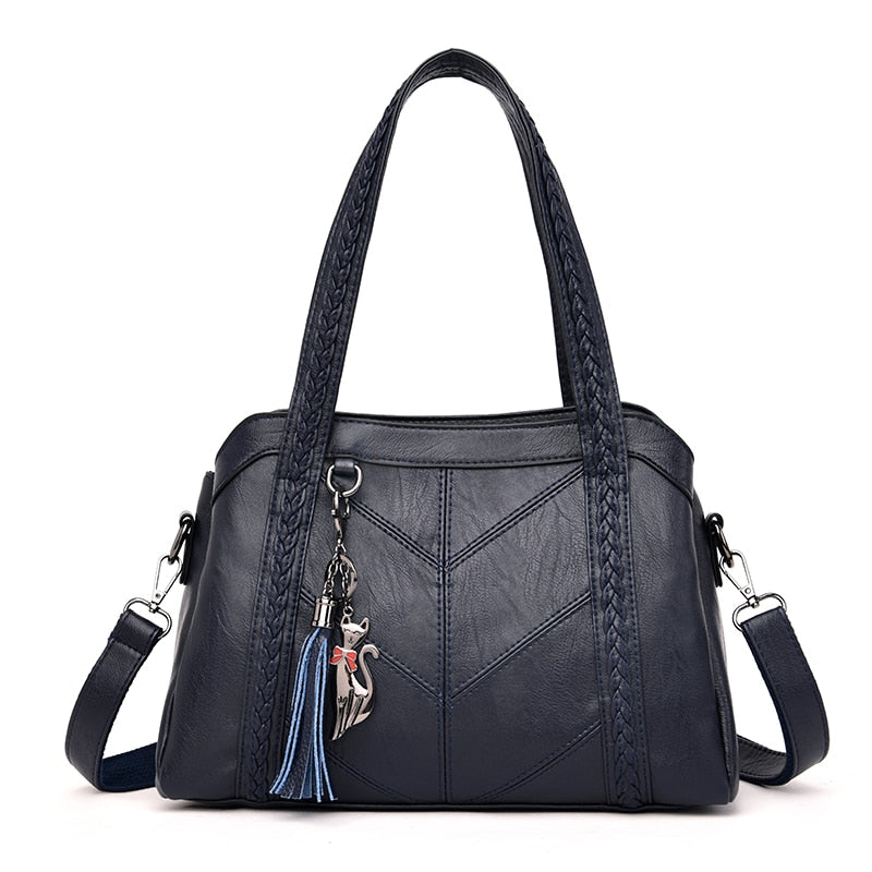 Women's PU Leather Handbag with Handle and Tassle Dsers