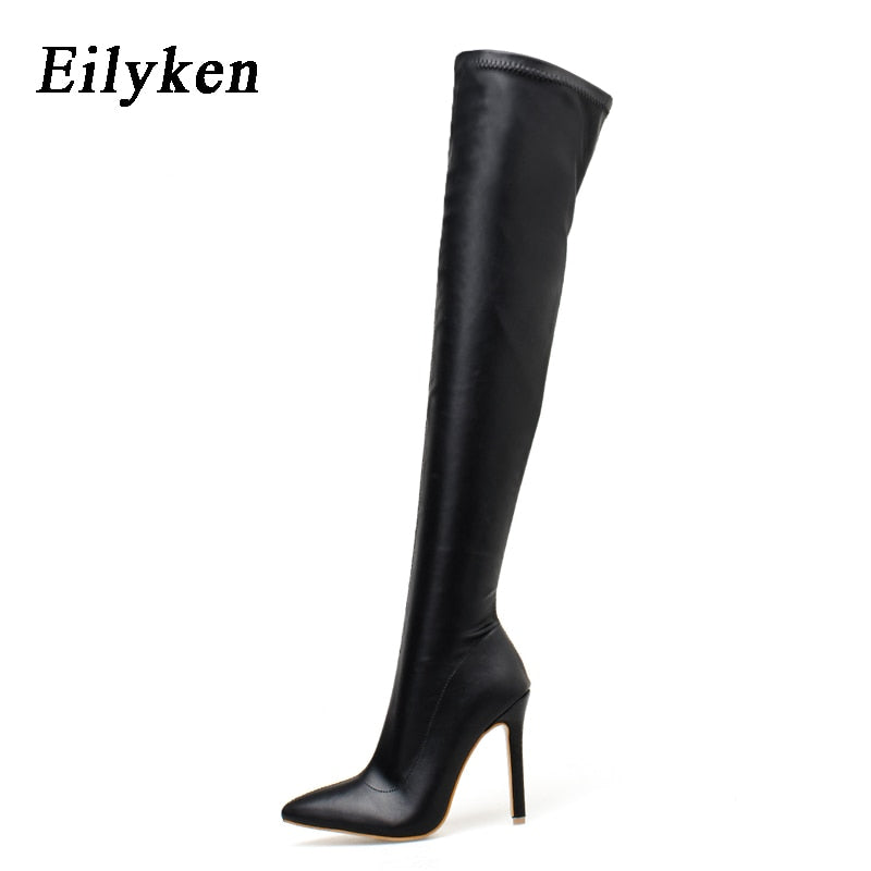 Women's Knee High Snake Pattern Pointed Toe Zipper Boots Dsers