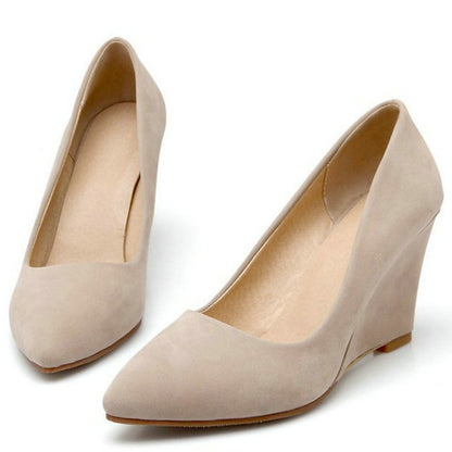 Women's Suede Pointed Toe Wedge Heels Dsers