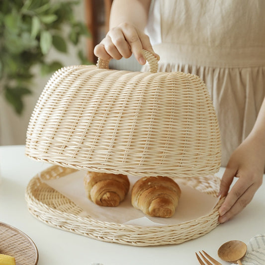 Rattan Basket Bread Basket White Rattan Storage Baskets Fruit Dust Proof Cover Pantry Organizer Kitchen Storage Dsers