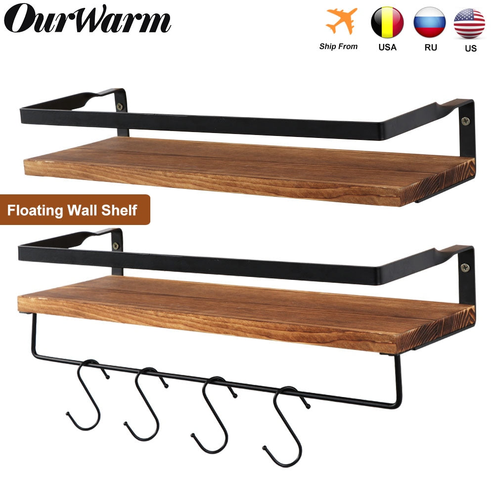 Wall Shelf Wood Floating Shelf Wall Decoration Multifunction Storage Holder Wall Shelf Rack Decorative For Kitchen/ Bedroom Dsers