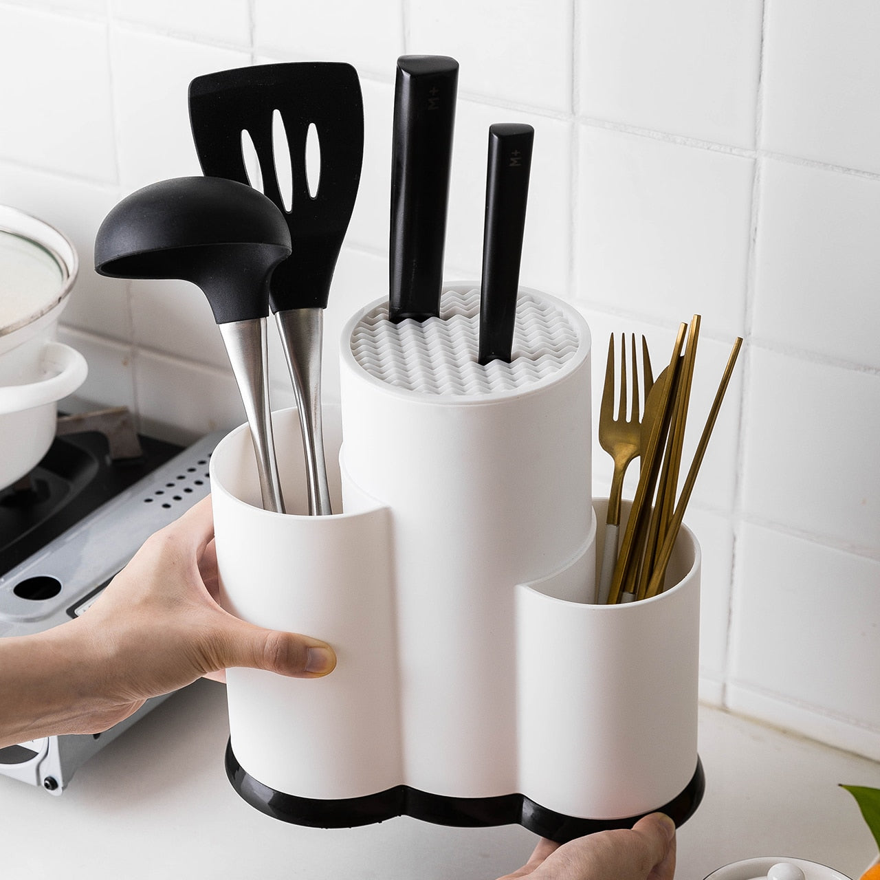 Multi-Function Utensil Holder Knife Block PP Flatware Drainer Storage Box Spoon Fork Kitchen Organizer Rack Dsers