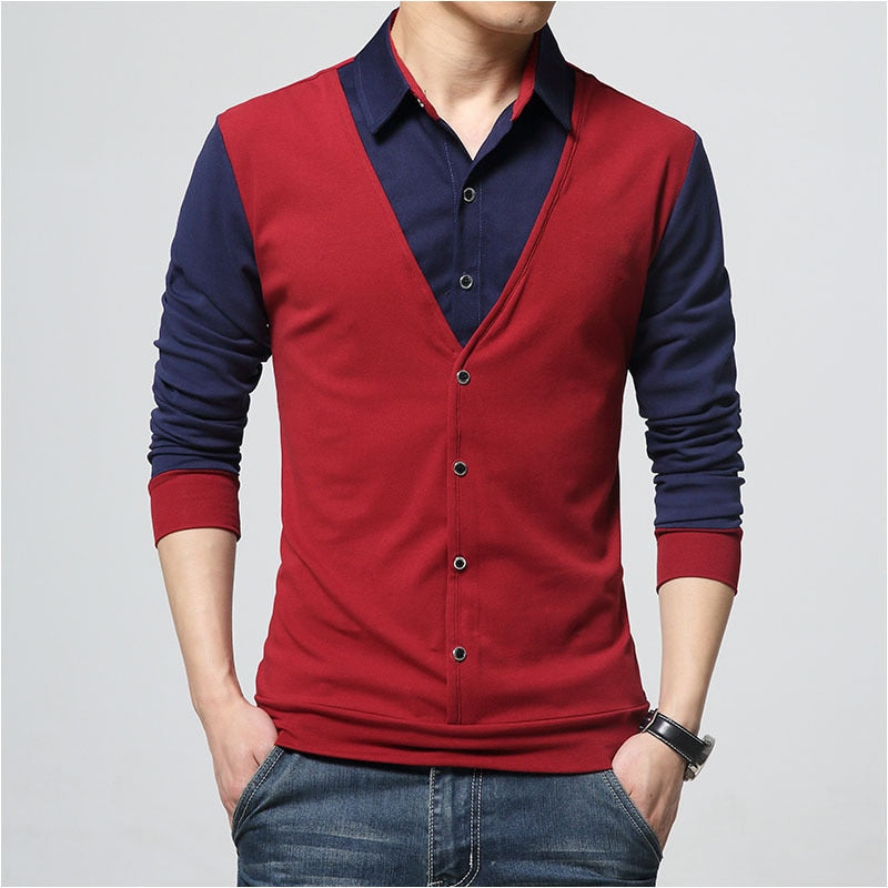 Men's  Long Sleeve Mock Dress Shirt and Sweater Vest Combo Dsers