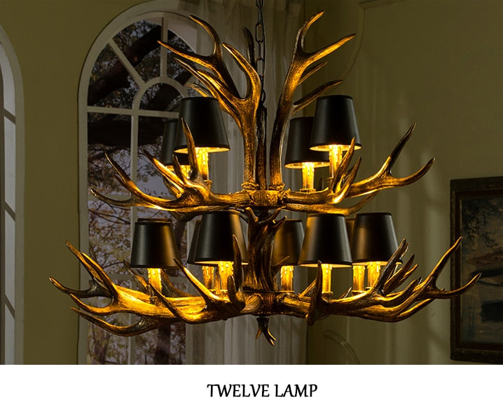 Retro Antlers LED Chandelier Table Dining Living Room Kitchen Accesories Pendant Lamp Home Decoration Interior Lighting Fixture Dsers