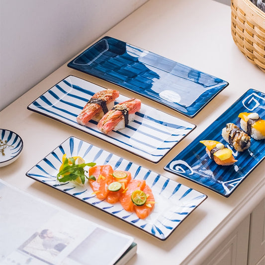 Rectangular Japanese Style Ceramic Dinner Plate Steak Dessert Sushi Porcelain Plates Kitchen Dining Room Tableware Set Dsers