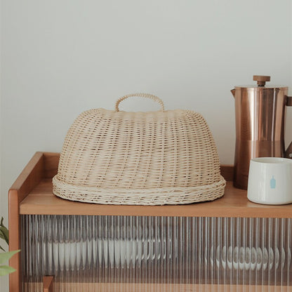 Rattan Basket Bread Basket White Rattan Storage Baskets Fruit Dust Proof Cover Pantry Organizer Kitchen Storage Dsers