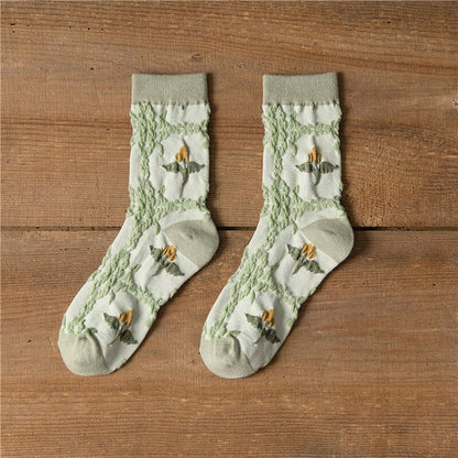 Japanese Style Woman Socks Flower Embroidery Harajuku Retro Crew Socks Women Lolita Kawaii Animal Cartoon Cute Socks New Fashion