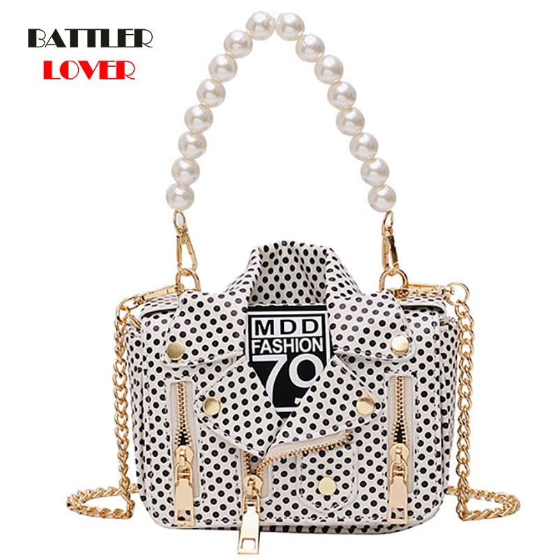 Women's Polka Dot Leather Jacket Style Handbag Dsers