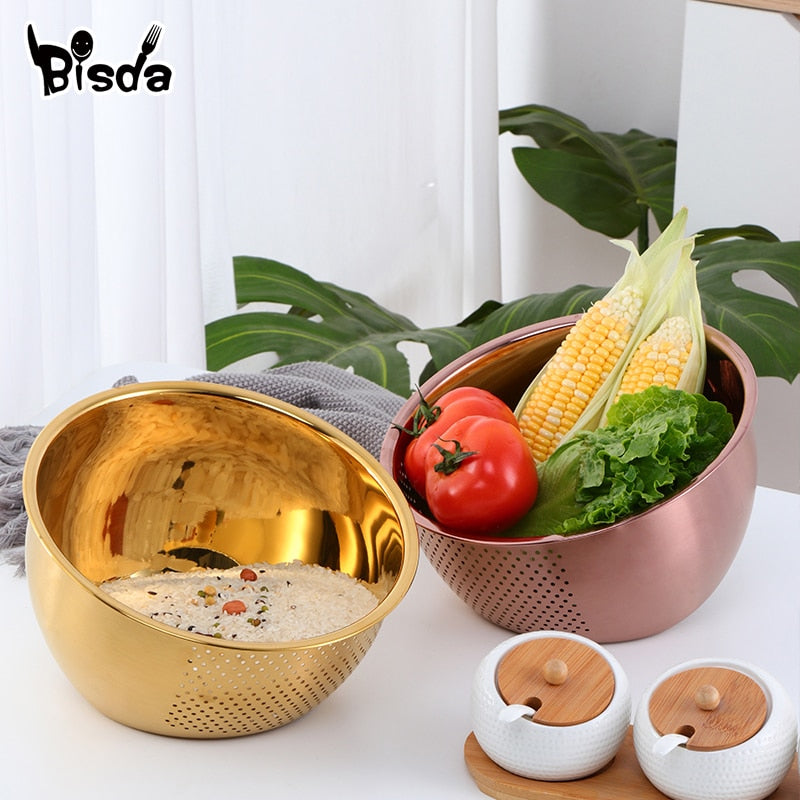 Stainless Steel Drain Basket Bowl Washing Kitchen Strainer Noodles Vegetables Kitchen Utensils Beans Sieve Fruit Cleaning Tools Dsers