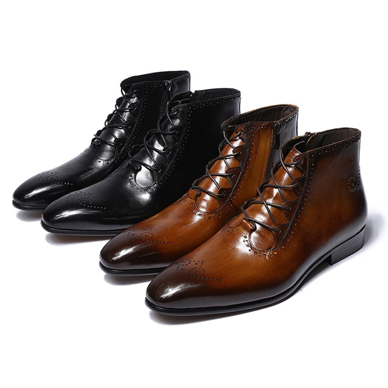 Men's Leather Zip Up Ankle Boots Dsers