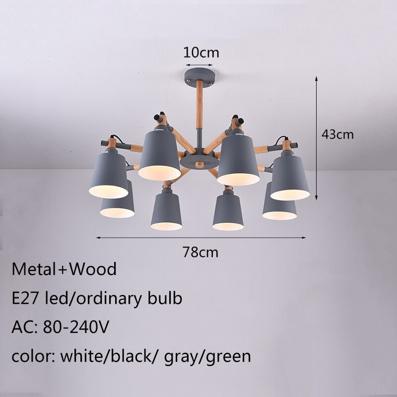 Modern minimalist wooden bracket LED E27 colorful lampshade chandeliers for kitchen living room bedroom study apartment Dsers