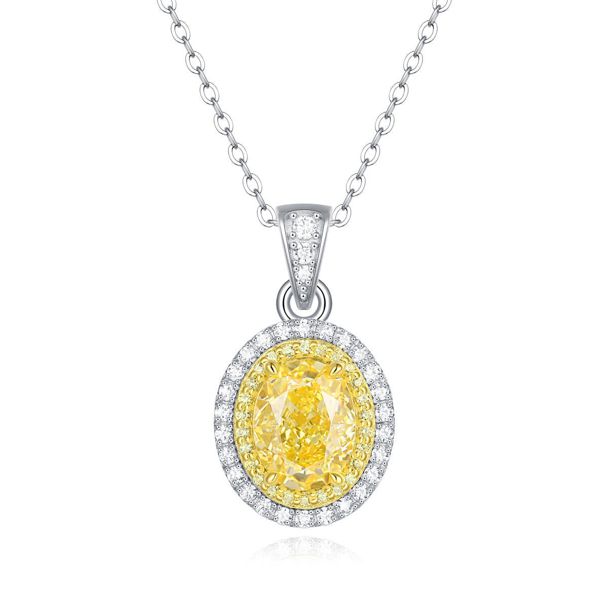 Yellow Oval-Shaped 925 Sterling Silver Pendant Necklace