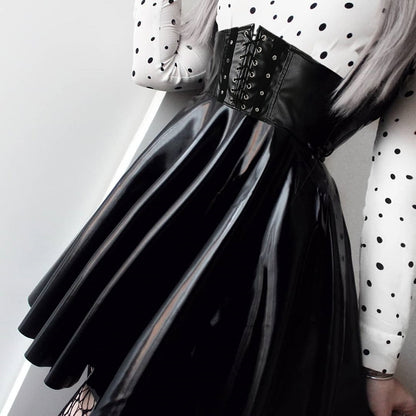 Women's PU Leather Harajuku Skirt with Corset Dsers