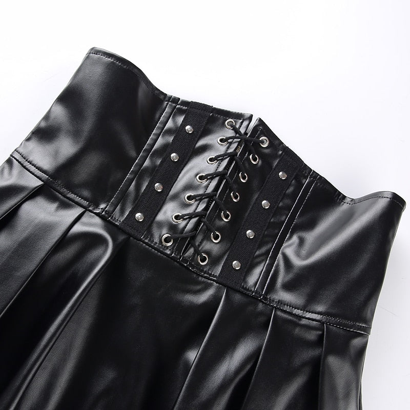 Women's PU Leather Harajuku Skirt with Corset Dsers