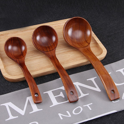 Tofok Large Wooden Soup Spoon Long Handle Natural Soup Spoons Healthy Eco-Friendly Wood Tableware Kitchen Accessories Dsers