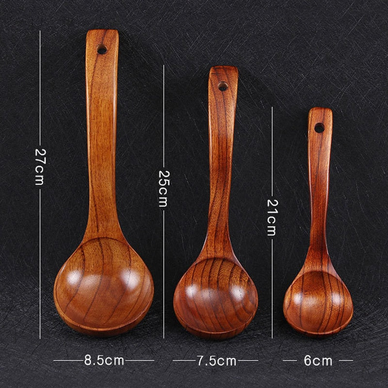 Tofok Large Wooden Soup Spoon Long Handle Natural Soup Spoons Healthy Eco-Friendly Wood Tableware Kitchen Accessories Dsers